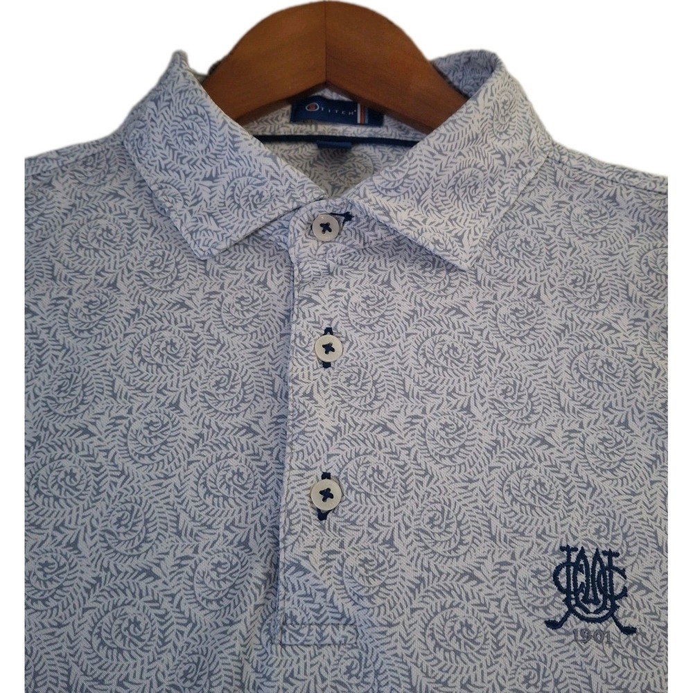 Stitch Geometric Polo Shirt Mens Large Blue White Upper Montclair CC Golf